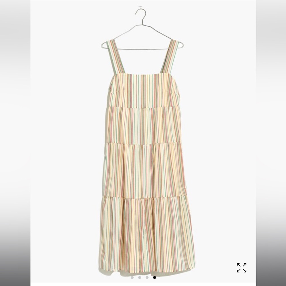 Madewell Tiered Button-Back Rainbow Stripe Dress